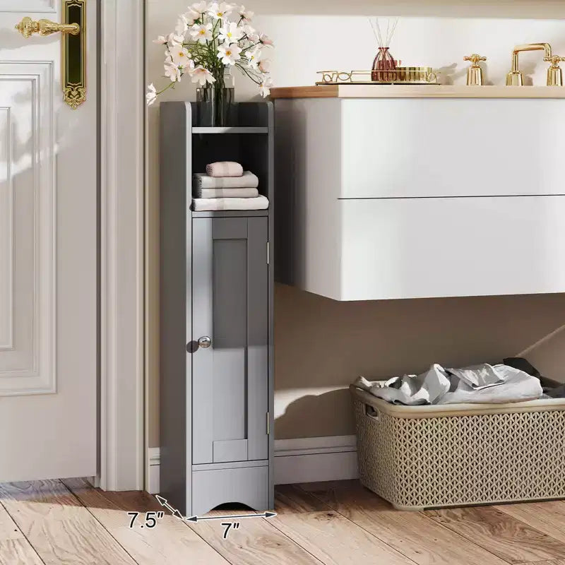 Costway Meuble de Rangement Salle de Bain avec Porte, Support Papier Toilette pour Petits Espaces Noir/Gris/Blanc