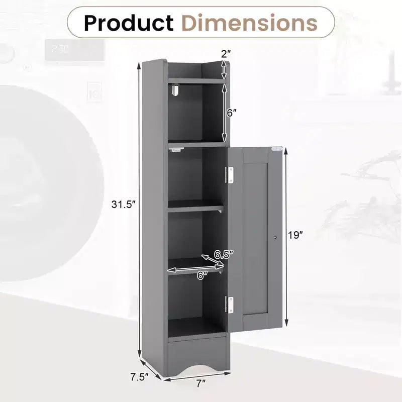 Costway Meuble de Rangement Salle de Bain avec Porte, Support Papier Toilette pour Petits Espaces Noir/Gris/Blanc