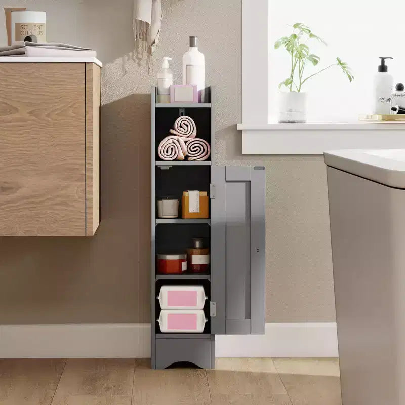Costway Meuble de Rangement Salle de Bain avec Porte, Support Papier Toilette pour Petits Espaces Noir/Gris/Blanc