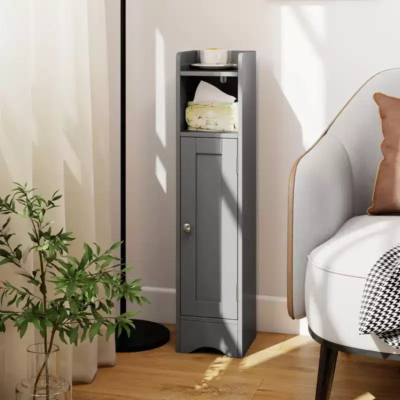 Costway Meuble de Rangement Salle de Bain avec Porte, Support Papier Toilette pour Petits Espaces Noir/Gris/Blanc