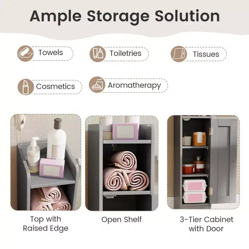 Costway Meuble de Rangement Salle de Bain avec Porte, Support Papier Toilette pour Petits Espaces Noir/Gris/Blanc