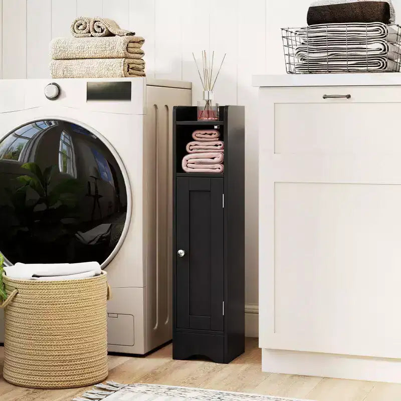 Costway Meuble de Rangement Salle de Bain avec Porte, Support Papier Toilette pour Petits Espaces Noir/Gris/Blanc