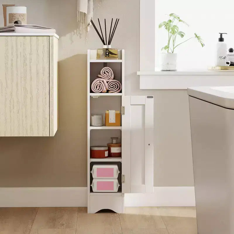 Costway Meuble de Rangement Salle de Bain avec Porte, Support Papier Toilette pour Petits Espaces Noir/Gris/Blanc