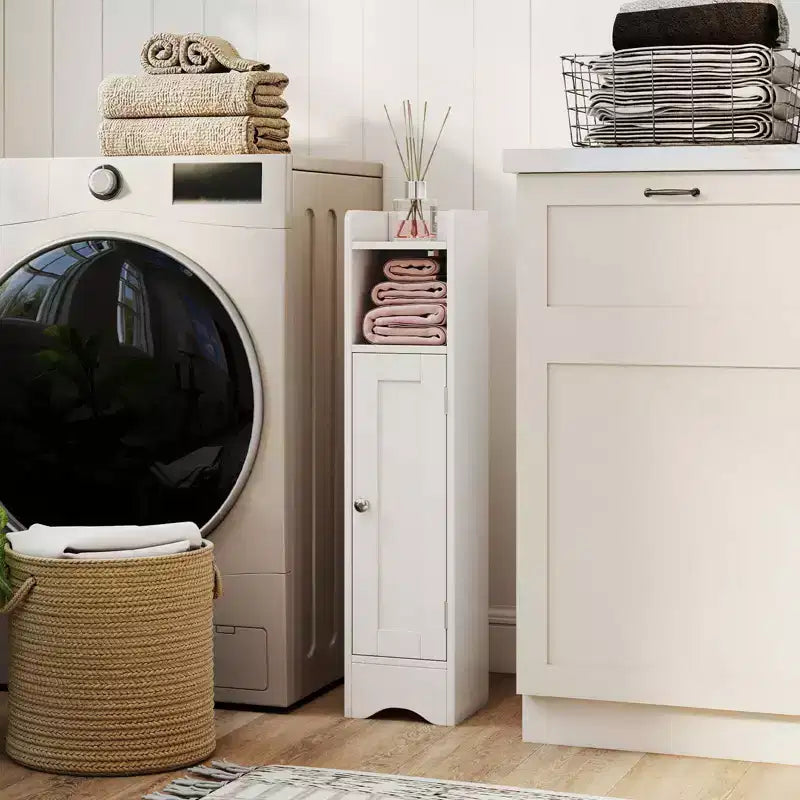 Costway Meuble de Rangement Salle de Bain avec Porte, Support Papier Toilette pour Petits Espaces Noir/Gris/Blanc
