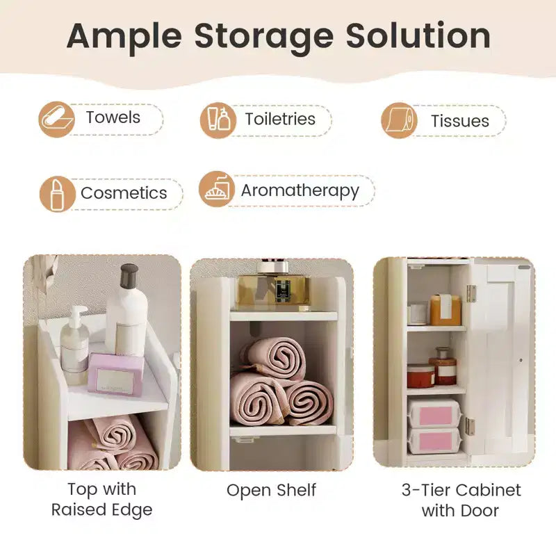 Costway Meuble de Rangement Salle de Bain avec Porte, Support Papier Toilette pour Petits Espaces Noir/Gris/Blanc