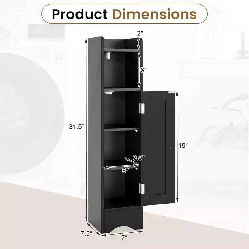 Costway Meuble de Rangement Salle de Bain avec Porte, Support Papier Toilette pour Petits Espaces Noir/Gris/Blanc