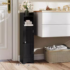 Costway Meuble de Rangement Salle de Bain avec Porte, Support Papier Toilette pour Petits Espaces Noir/Gris/Blanc