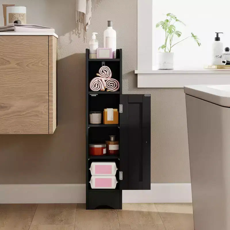 Costway Meuble de Rangement Salle de Bain avec Porte, Support Papier Toilette pour Petits Espaces Noir/Gris/Blanc