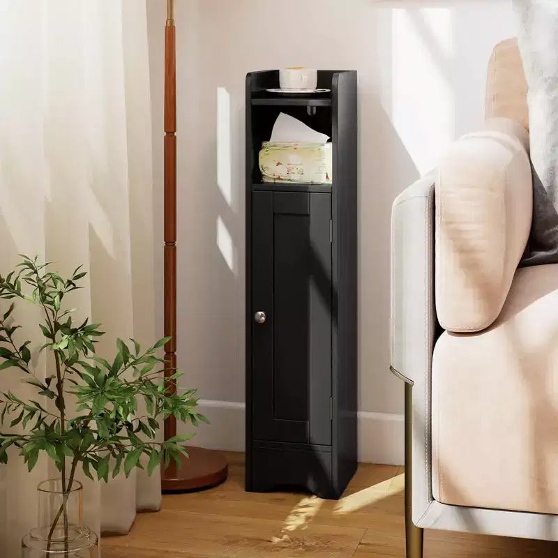 Costway Meuble de Rangement Salle de Bain avec Porte, Support Papier Toilette pour Petits Espaces Noir/Gris/Blanc