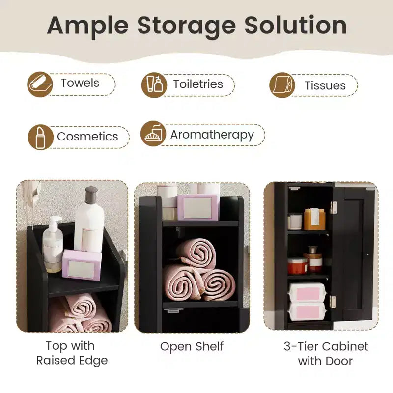 Costway Meuble de Rangement Salle de Bain avec Porte, Support Papier Toilette pour Petits Espaces Noir/Gris/Blanc