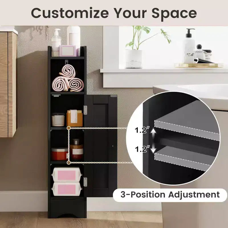 Costway Meuble de Rangement Salle de Bain avec Porte, Support Papier Toilette pour Petits Espaces Noir/Gris/Blanc