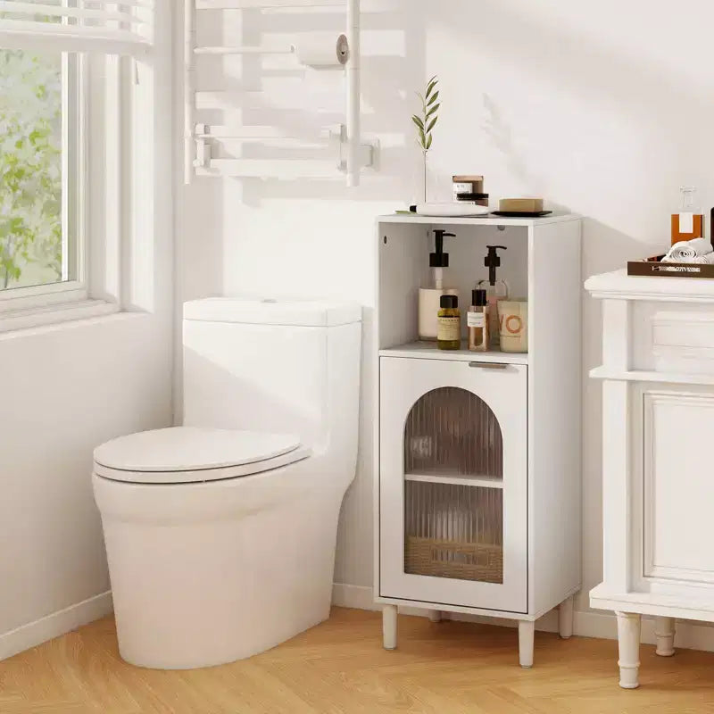 Meuble de salle de bain Costway, meuble de rangement latéral en bois avec étagère réglable, blanc/noir/gris/naturel