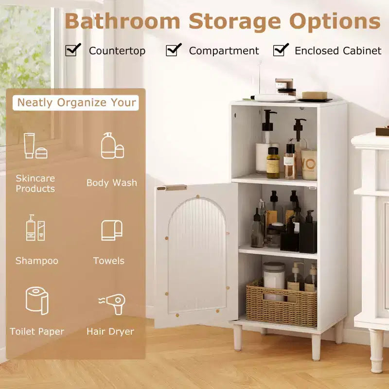 Meuble de salle de bain Costway, meuble de rangement latéral en bois avec étagère réglable, blanc/noir/gris/naturel
