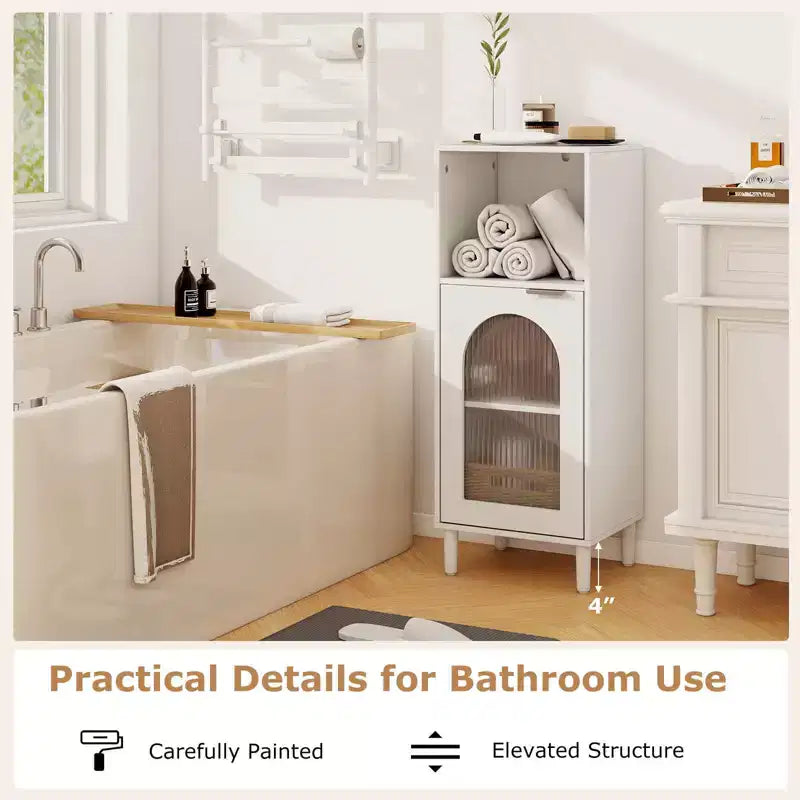 Meuble de salle de bain Costway, meuble de rangement latéral en bois avec étagère réglable, blanc/noir/gris/naturel