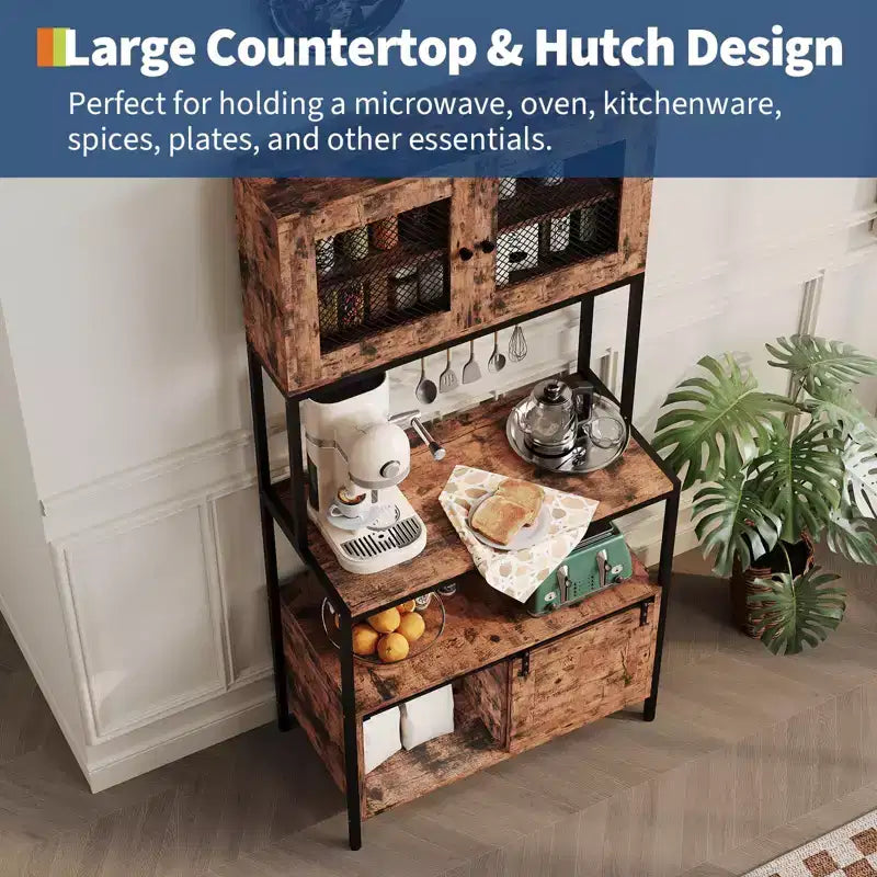 Étagère de cuisine à 5 niveaux avec armoires et station de charge, support à micro-ondes industriel de 160 cm, armoire de rangement pour salle à manger, salon, appartements