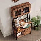 Étagère de cuisine à 5 niveaux avec armoires et station de charge, support à micro-ondes industriel de 160 cm, armoire de rangement pour salle à manger, salon, appartements
