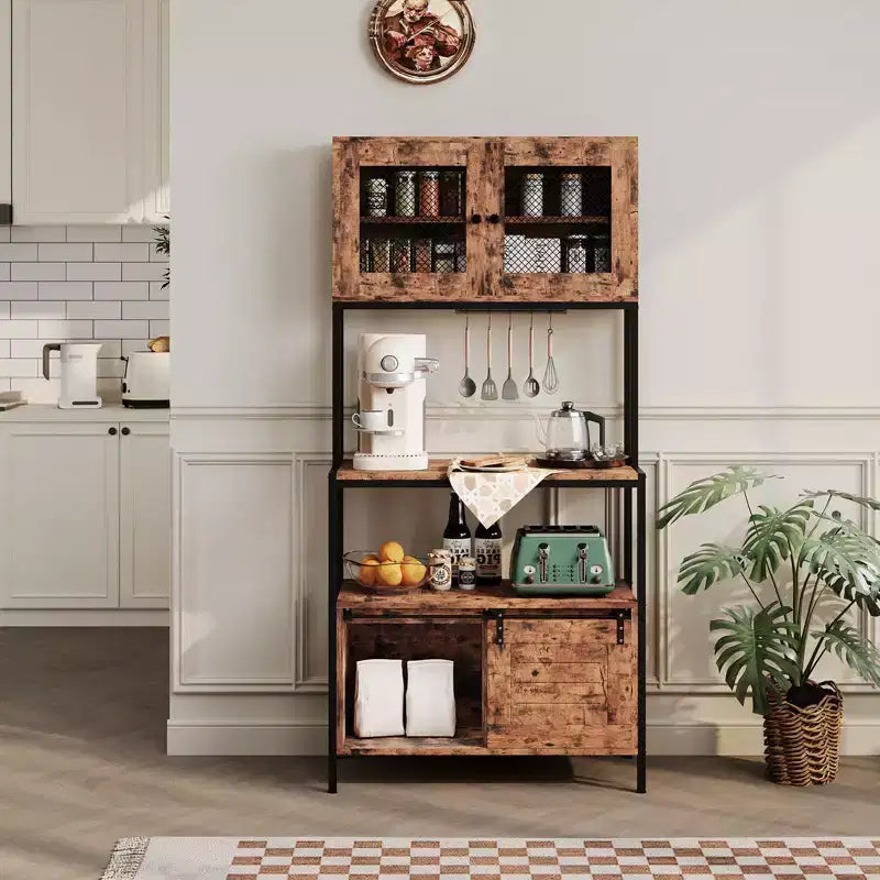 Étagère de cuisine à 5 niveaux avec armoires et station de charge, support à micro-ondes industriel de 160 cm, armoire de rangement pour salle à manger, salon, appartements
