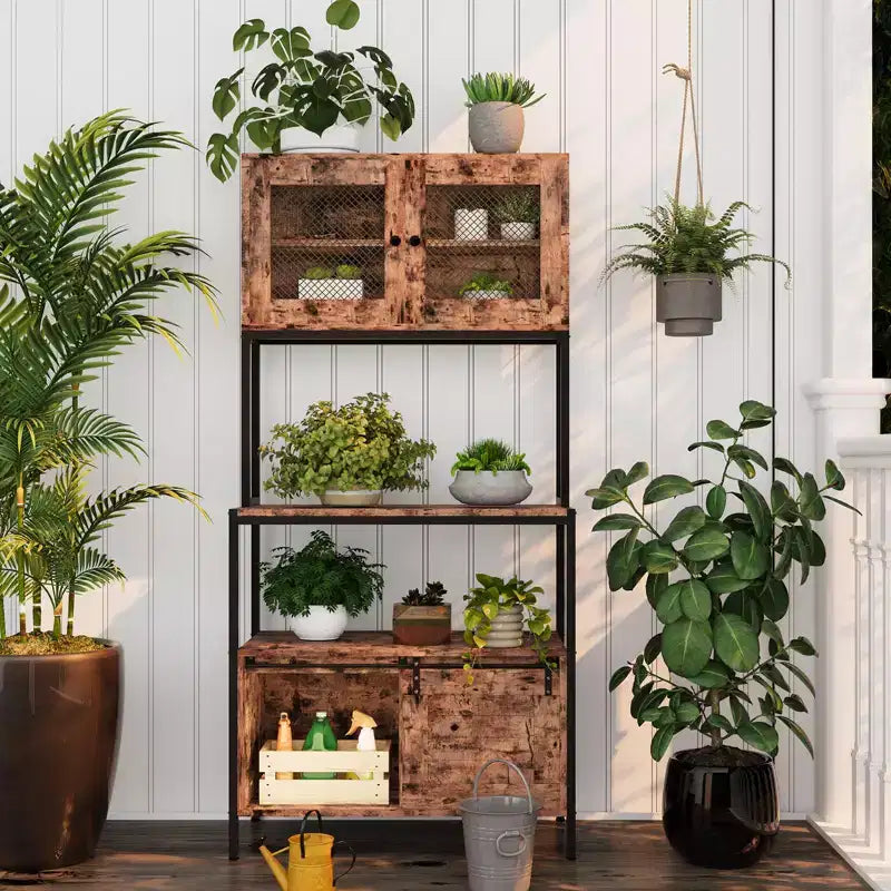 Étagère de cuisine à 5 niveaux avec armoires et station de charge, support à micro-ondes industriel de 160 cm, armoire de rangement pour salle à manger, salon, appartements
