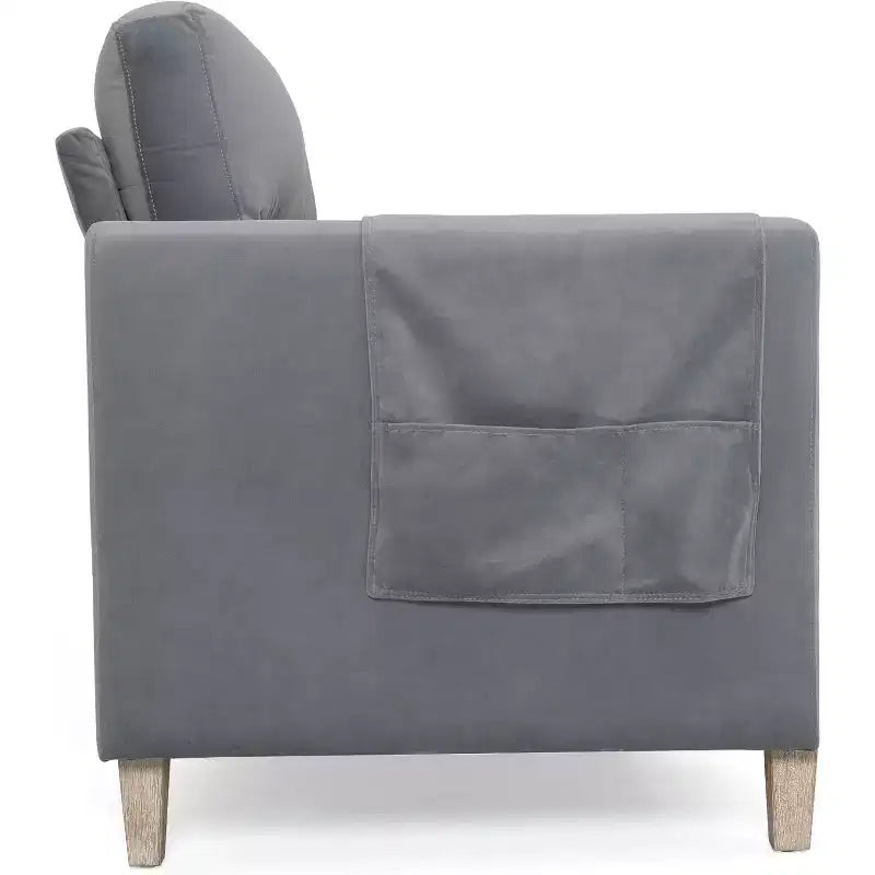 Canapé 3 places Acekool moderne rembourré, petite causeuse avec poche latérale, cadre en bois, pour salon, chambre, bureau, gris