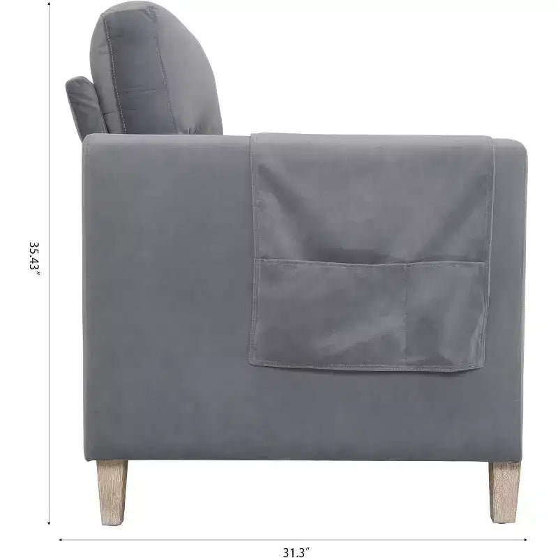 Canapé 3 places Acekool moderne rembourré, petite causeuse avec poche latérale, cadre en bois, pour salon, chambre, bureau, gris