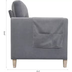 Canapé 3 places Acekool moderne rembourré, petite causeuse avec poche latérale, cadre en bois, pour salon, chambre, bureau, gris