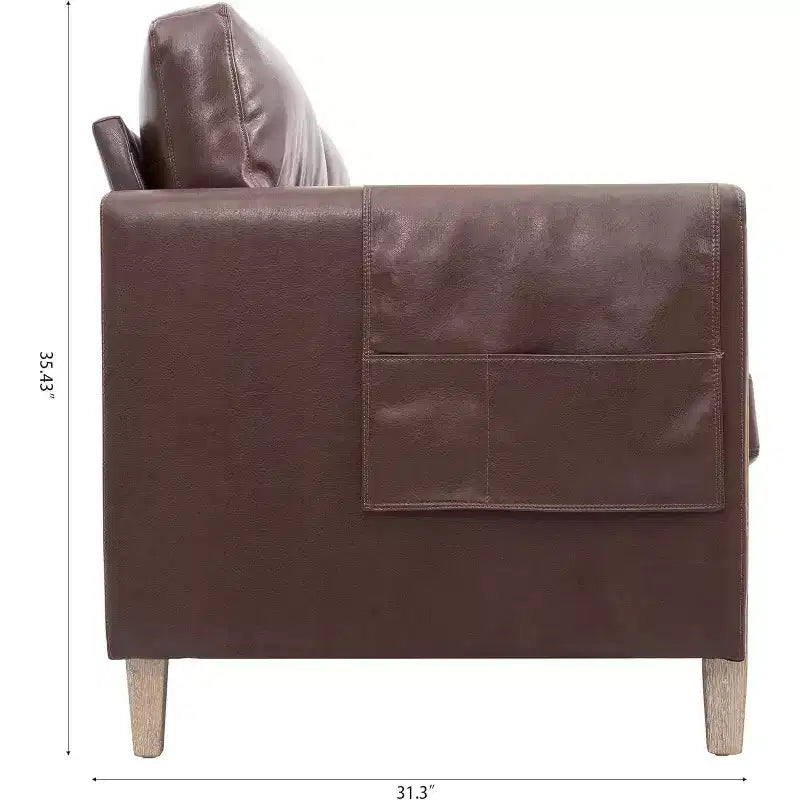 Canapé 3 places Acekool moderne rembourré, petite causeuse avec poche latérale, cadre en bois, pour salon, chambre, bureau, gris