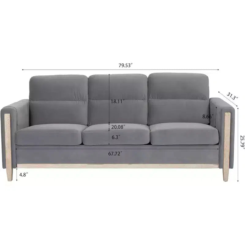 Canapé 3 places Acekool moderne rembourré, petite causeuse avec poche latérale, cadre en bois, pour salon, chambre, bureau, gris