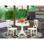 HomeStock Belmont 3PC Round 36 inch Table and 2 Panel Back Chairs, Linen White