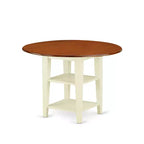 Ensemble Homestock Belmont 3 pièces Sudbury avec une table ronde et deux chaises de salle à manger avec assise en bois, finition magnifique de couleur crème et cerisier.