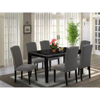 HomeStock Belmont 7Pc Rectangular 60 Inch Dining Table And Six Parson Chair With Black Leg And Linen Fabric Dark Gotham Grey
