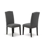 HomeStock Belmont Table à manger rectangulaire 7 pièces 152 cm et six chaises Parson avec pieds noirs et tissu en lin gris foncé Gotham