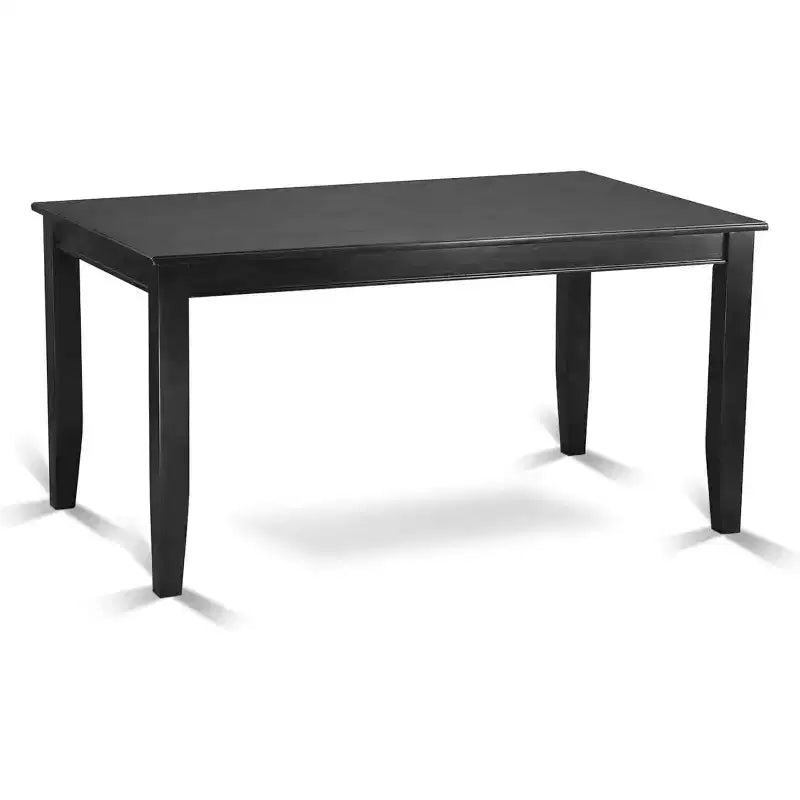 HomeStock Belmont Table à manger rectangulaire 7 pièces 152 cm et six chaises Parson avec pieds noirs et tissu en lin gris foncé Gotham