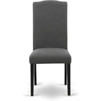 HomeStock Belmont Table à manger rectangulaire 7 pièces 152 cm et six chaises Parson avec pieds noirs et tissu en lin gris foncé Gotham