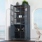 Meuble de rangement haut Okak avec porte vitrée et LED, bibliothèque en acier, meuble de rangement pour cuisine/couloir/salon/bureau