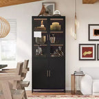 Meuble de rangement haut Okak avec porte vitrée et LED, bibliothèque en acier, meuble de rangement pour cuisine/couloir/salon/bureau
