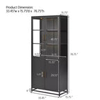 Meuble de rangement haut Okak avec porte vitrée et LED, bibliothèque en acier, meuble de rangement pour cuisine/couloir/salon/bureau