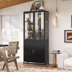 Meuble de rangement haut Okak avec porte vitrée et LED, bibliothèque en acier, meuble de rangement pour cuisine/couloir/salon/bureau
