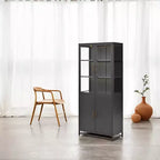 Meuble de rangement haut Okak avec porte vitrée et LED, bibliothèque en acier, meuble de rangement pour cuisine/couloir/salon/bureau