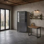 Meuble de rangement haut Okak avec porte vitrée et LED, bibliothèque en acier, meuble de rangement pour cuisine/couloir/salon/bureau