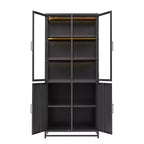 Meuble de rangement haut Okak avec porte vitrée et LED, bibliothèque en acier, meuble de rangement pour cuisine/couloir/salon/bureau