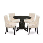 HomeStock Belmont, ensemble de meubles de salle à manger 5 pièces, comprenant une table à manger ronde avec pied central et 4 chaises à assise en bois, 42x42 pouces, Blanc lin