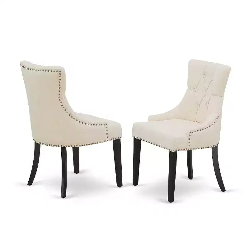 HomeStock Belmont, ensemble de meubles de salle à manger 5 pièces, comprenant une table à manger ronde avec pied central et 4 chaises à assise en bois, 42x42 pouces, Blanc lin