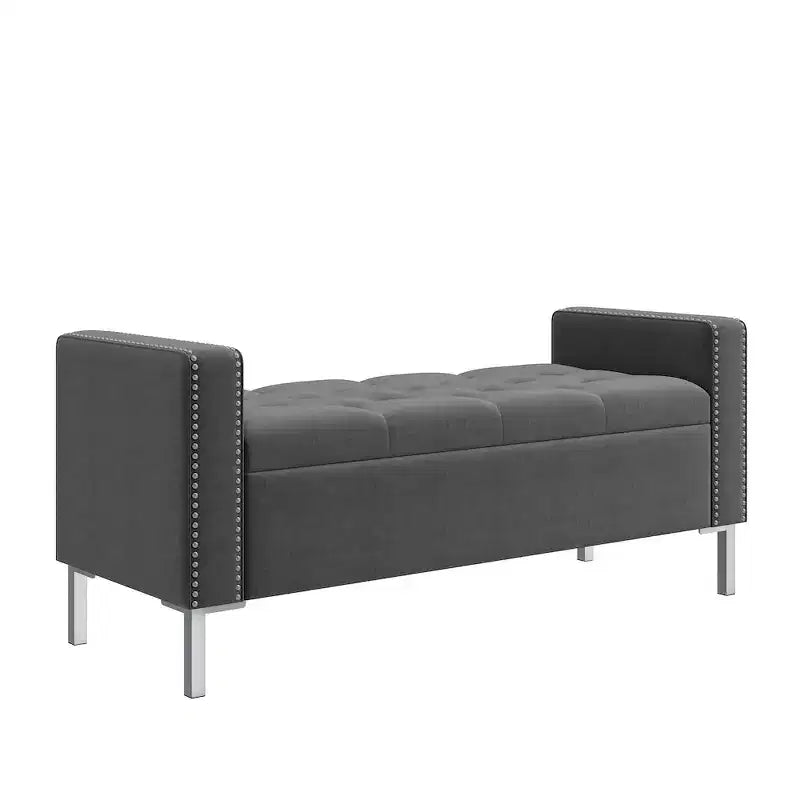 HL Home Furnishings, Pouf de rangement capitonné à accoudoirs carrés