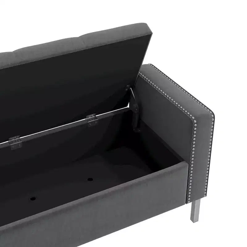 HL Home Furnishings, Pouf de rangement capitonné à accoudoirs carrés