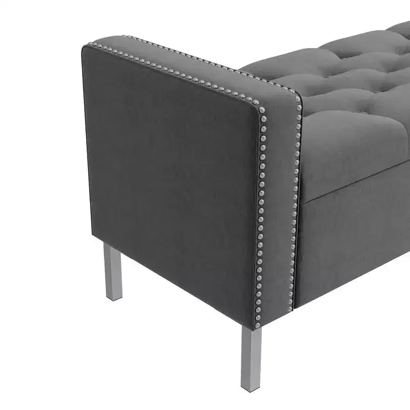 HL Home Furnishings, Pouf de rangement capitonné à accoudoirs carrés
