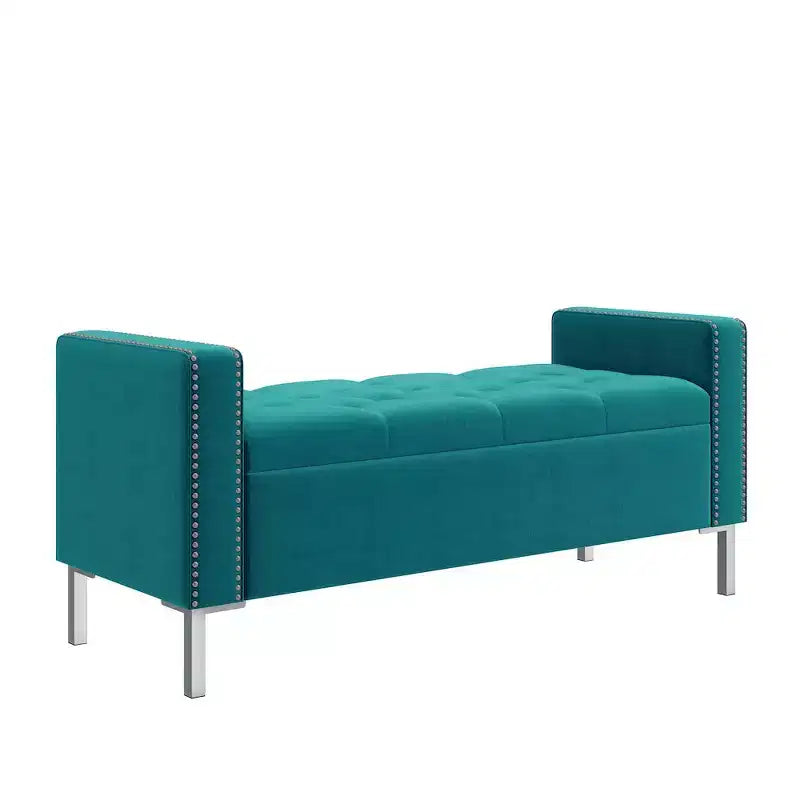 HL Home Furnishings, Pouf de rangement capitonné à accoudoirs carrés