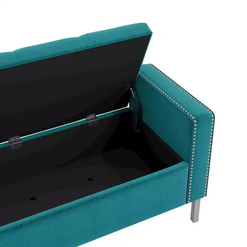 HL Home Furnishings, Pouf de rangement capitonné à accoudoirs carrés