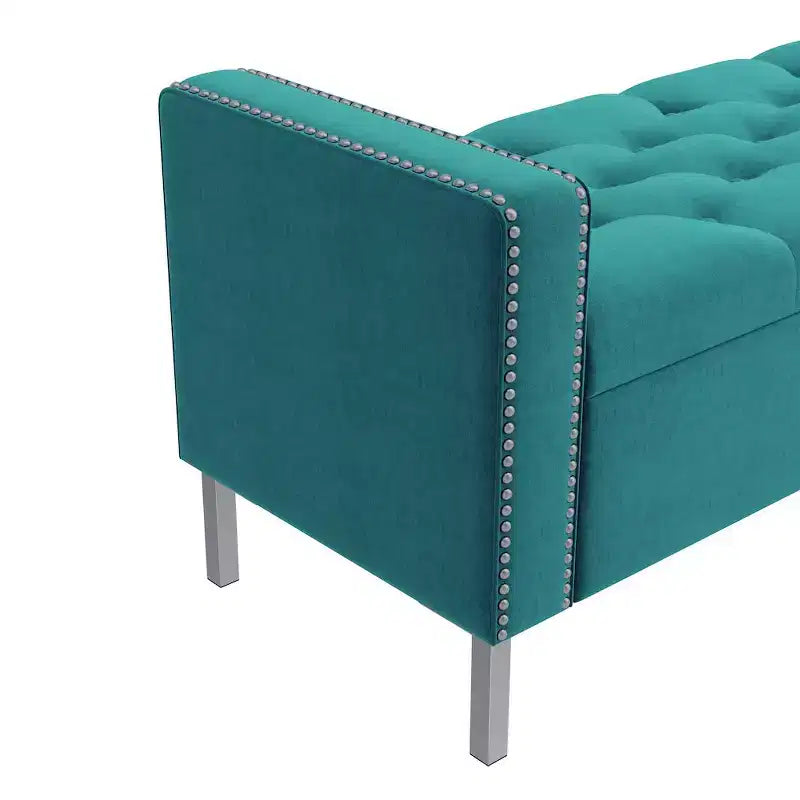 HL Home Furnishings, Pouf de rangement capitonné à accoudoirs carrés