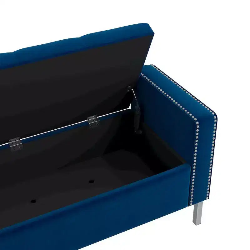 HL Home Furnishings, Pouf de rangement capitonné à accoudoirs carrés