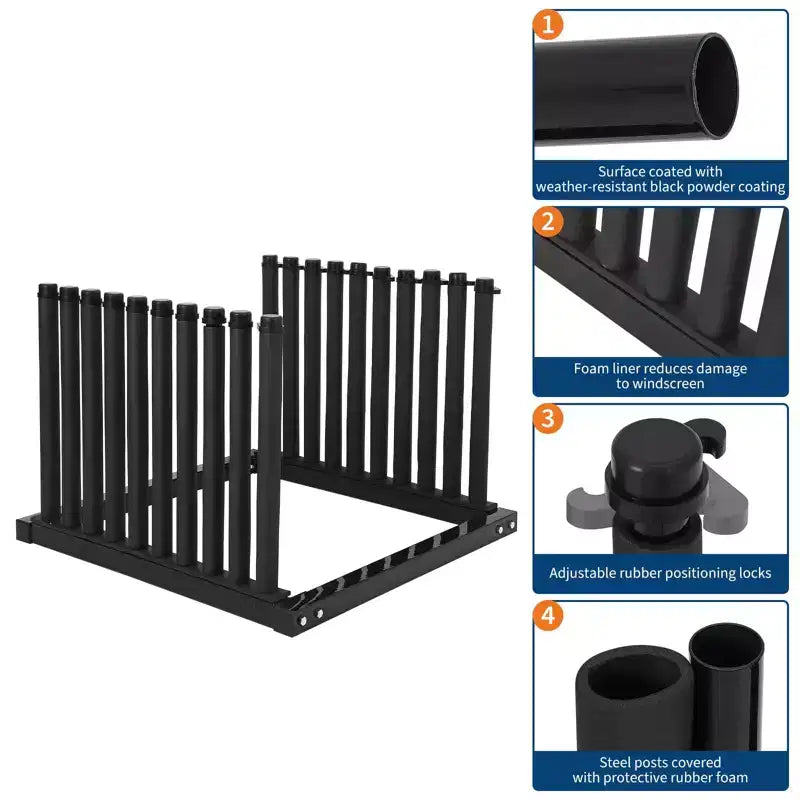 Support de pare-brise, unité de rangement de verre à 9 fentes pour benne de camion – Durable avec verrous antidérapants et rembourrage en caoutchouc pour le transport